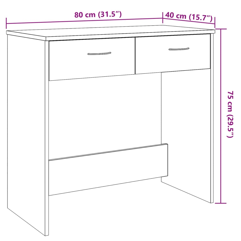 vidaXL Bureau chêne artisanal 80x40x75 cm bois d'ingénierie