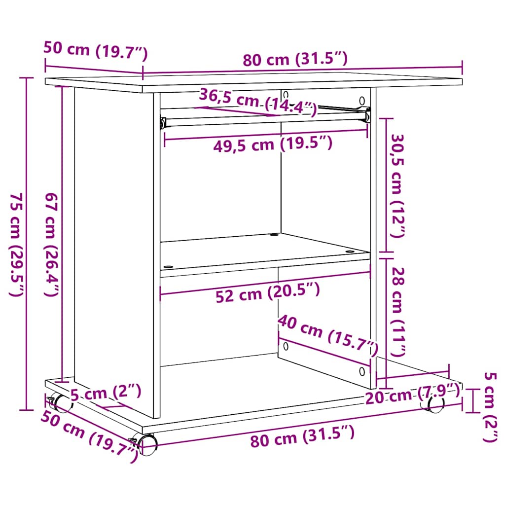 vidaXL Bureau d'ordinateur vieux bois 80x50x75 cm bois d'ingénierie