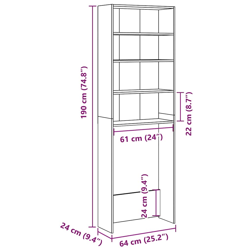 vidaXL Meuble pour machine à laver chêne artisanal 64x24x190 cm