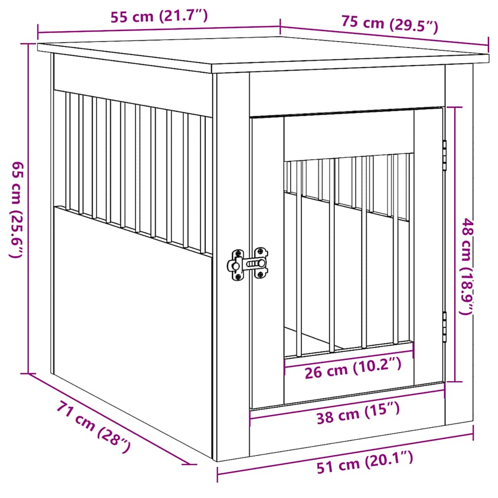 vidaXL Meuble de cage chiens vieux bois 55x75x65 cm bois d'ingénierie