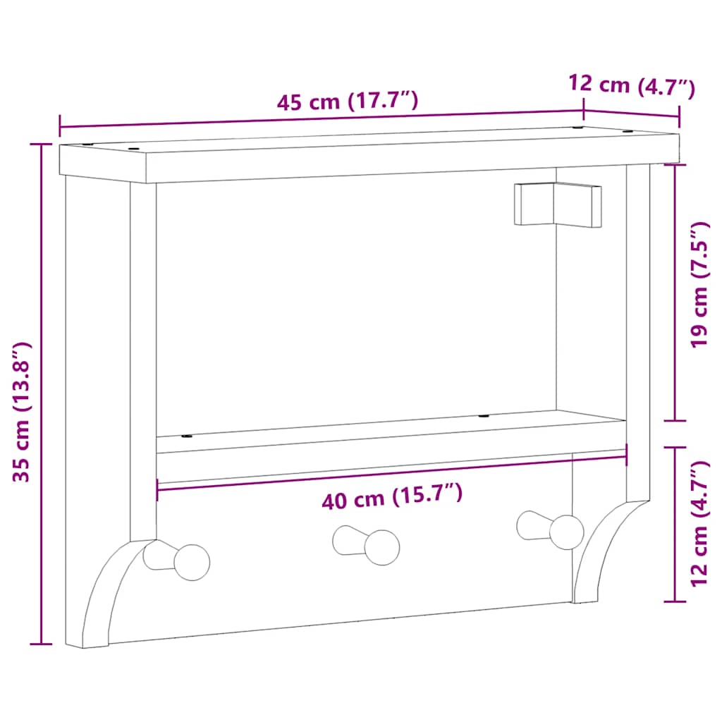 vidaXL Porte-manteau mural SANDNES 45x12x35 cm bois massif pin