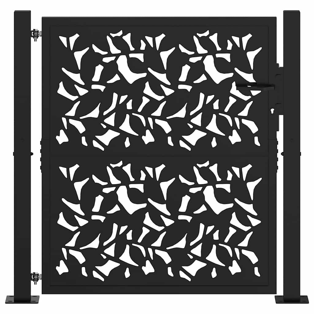 vidaXL Portail de jardin noir 105x105 cm acier conception de feuilles