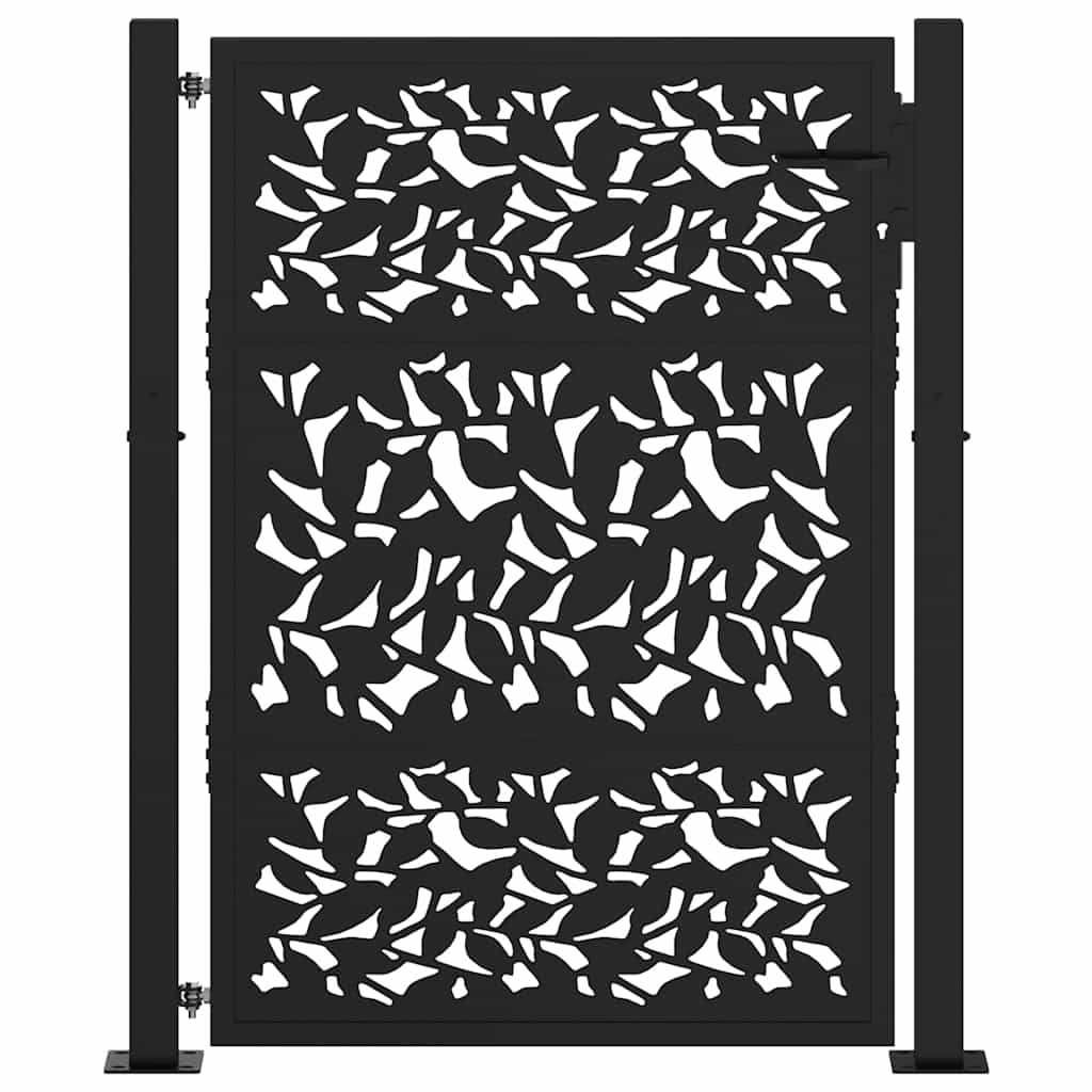 vidaXL Portail de jardin noir 105x130 cm acier conception de feuilles
