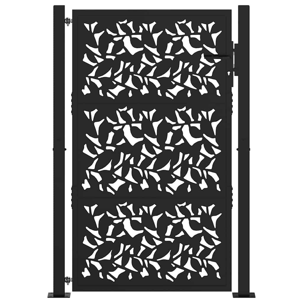 vidaXL Portail de jardin noir 105x155 cm acier conception de feuilles
