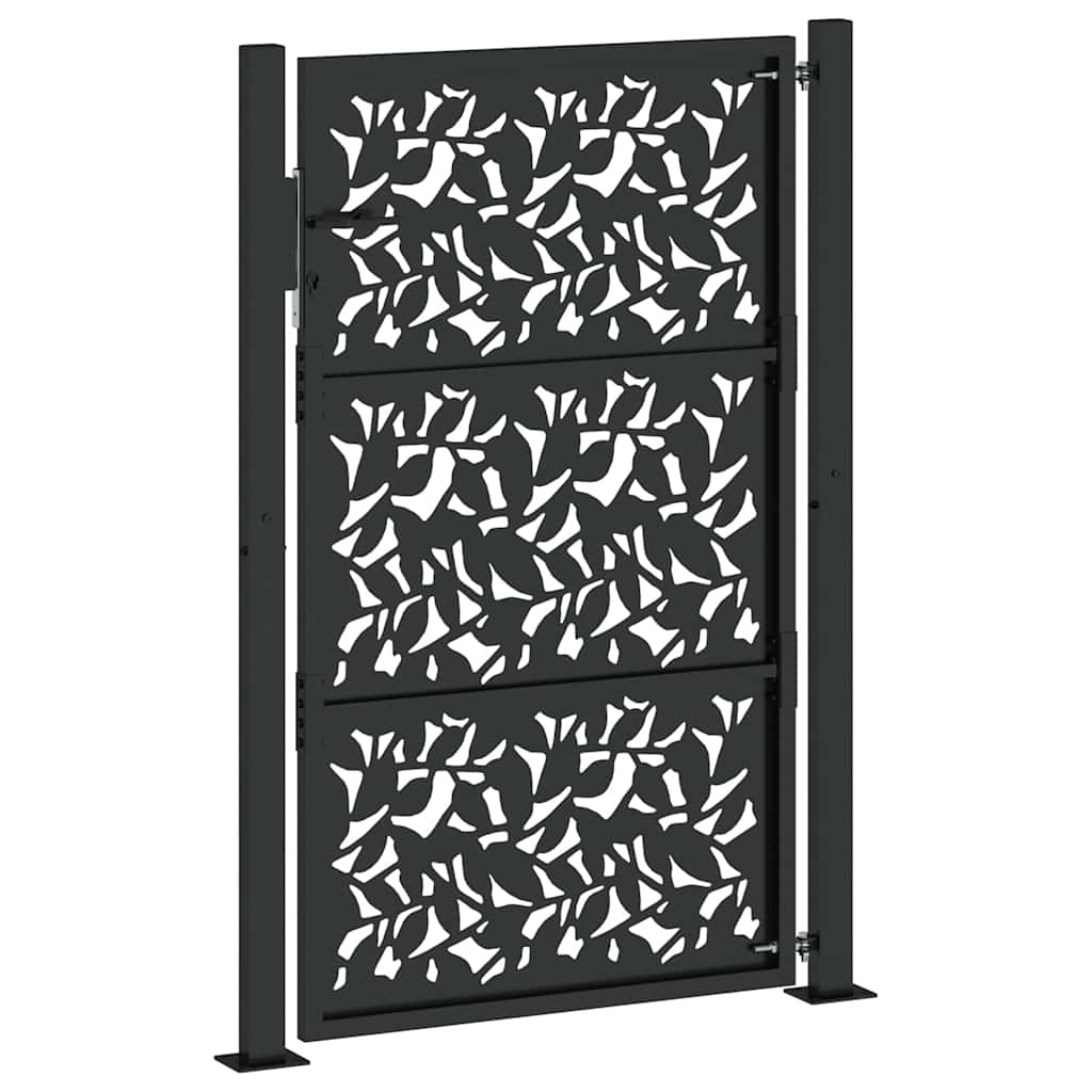 vidaXL Portail de jardin noir 105x155 cm acier conception de feuilles