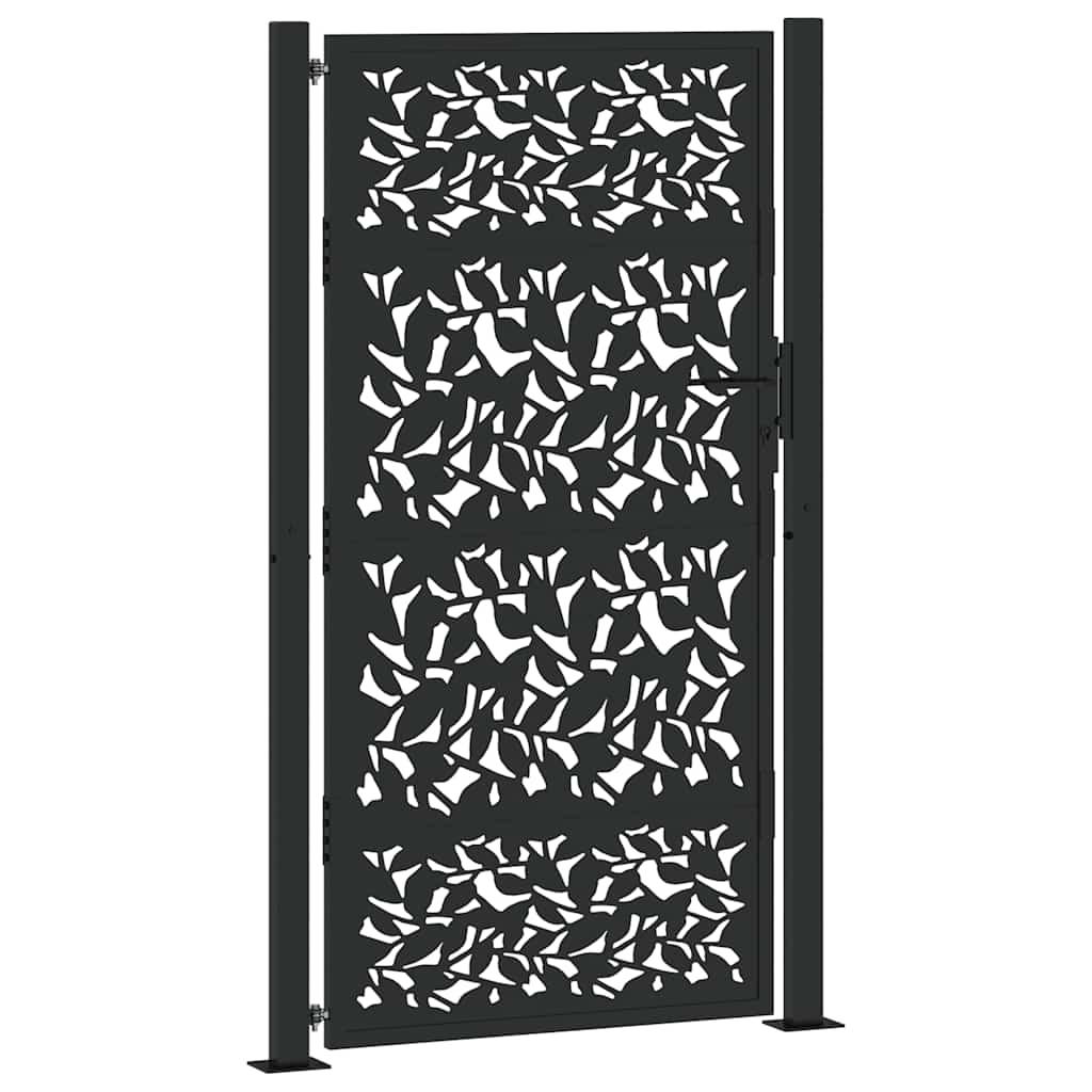 vidaXL Portail de jardin noir 105x180 cm acier conception de feuilles