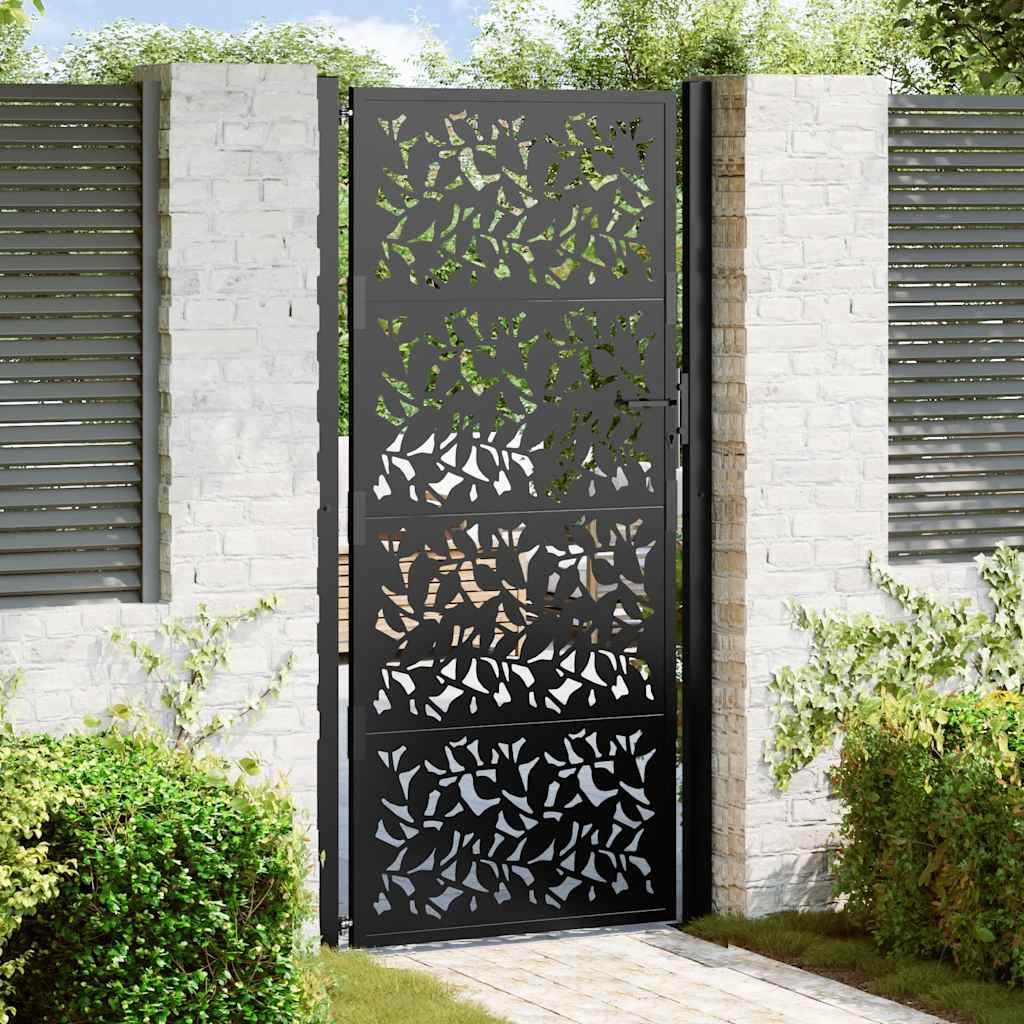 vidaXL Portail de jardin noir 105x205 cm acier conception de feuilles