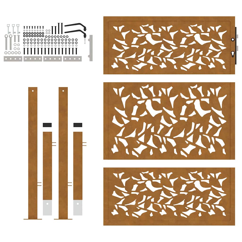 vidaXL Porte de jardin acier résistant aux intempéries design feuilles