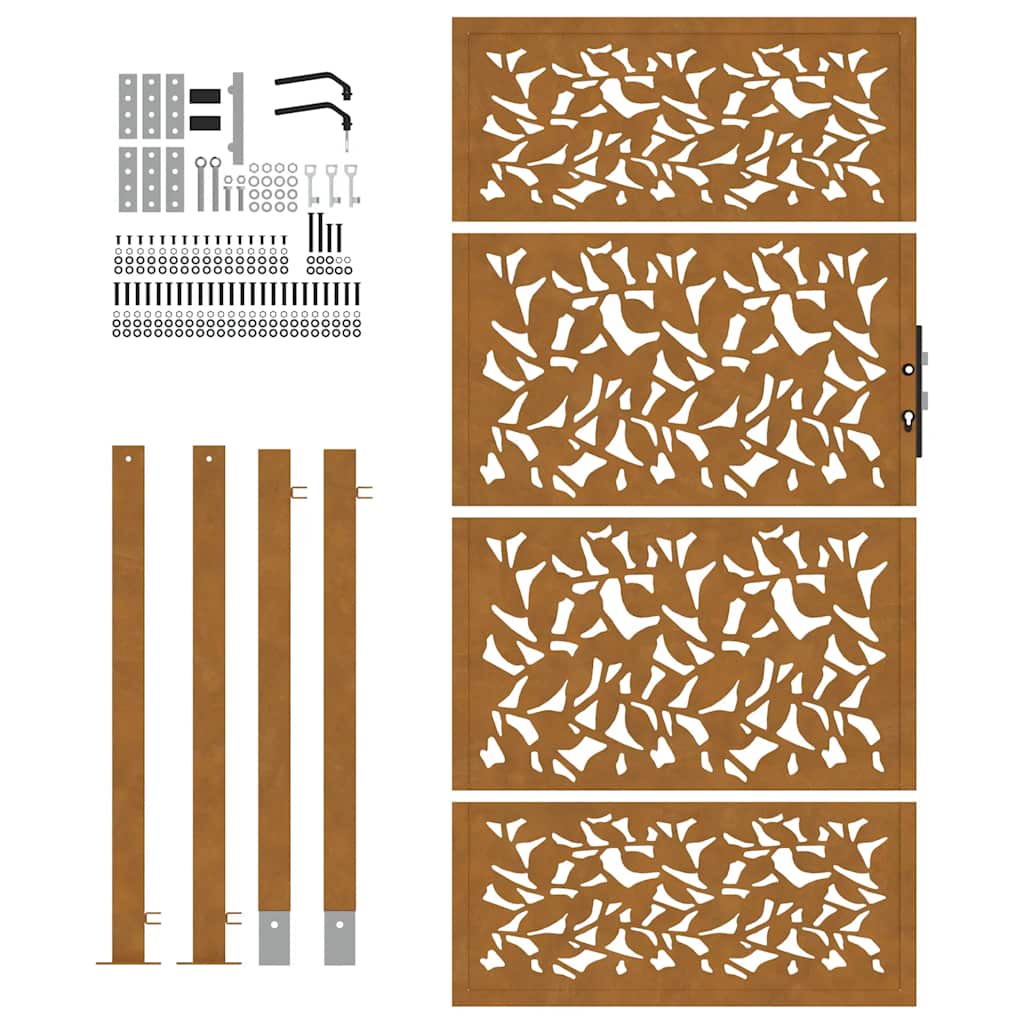 vidaXL Porte de jardin acier résistant aux intempéries design feuilles