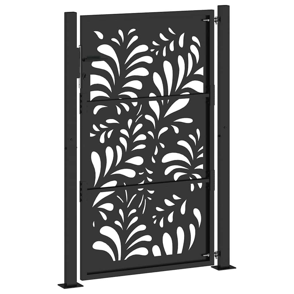 vidaXL Portail de jardin noir 105x155 cm acier conception de vagues