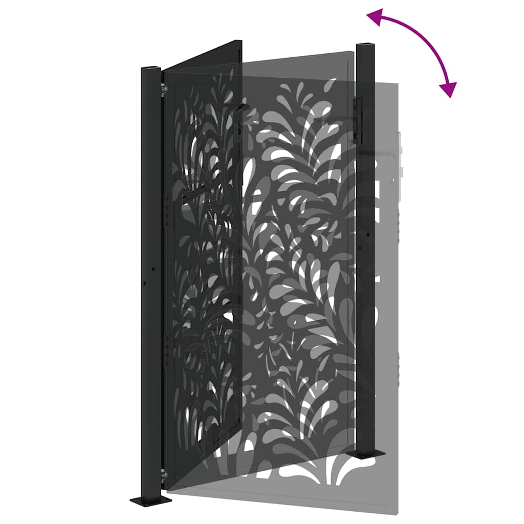 vidaXL Portail de jardin noir 105x155 cm acier conception de vagues