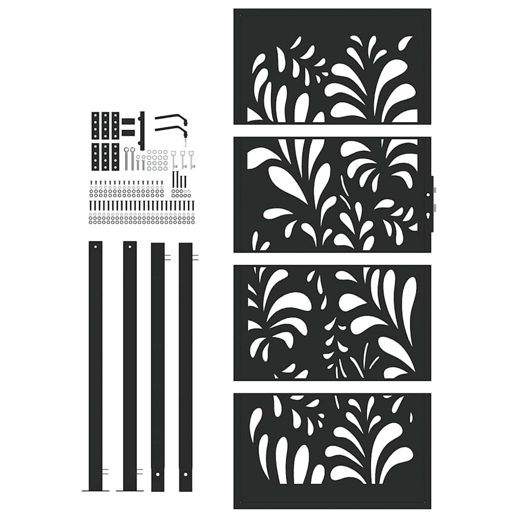 vidaXL Portail de jardin noir 105x205 cm acier conception de vagues