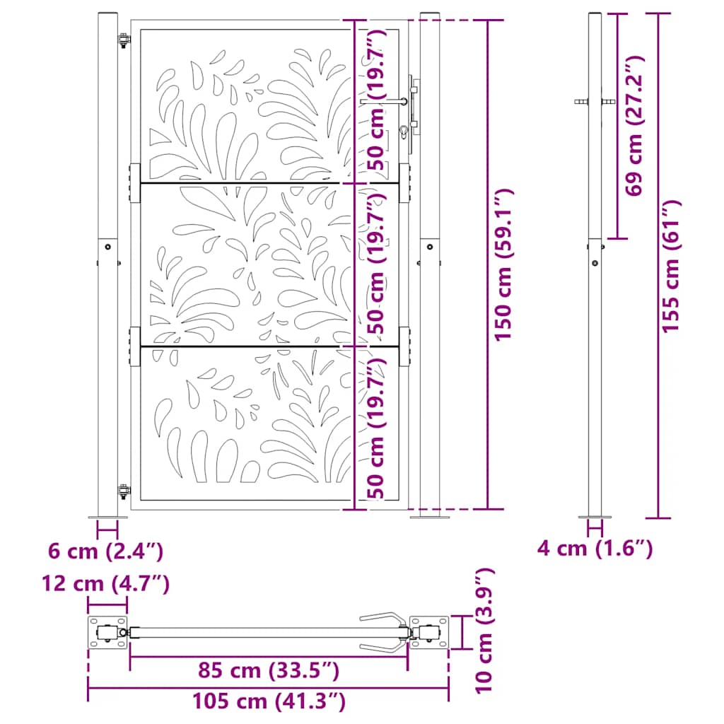 vidaXL Porte de jardin acier résistant aux intempéries design vagues