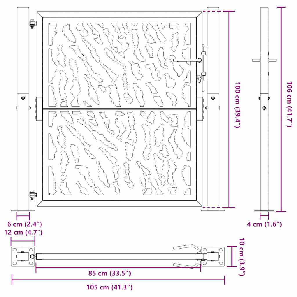 vidaXL Portail de jardin noir 105x105 cm acier conception de tracés
