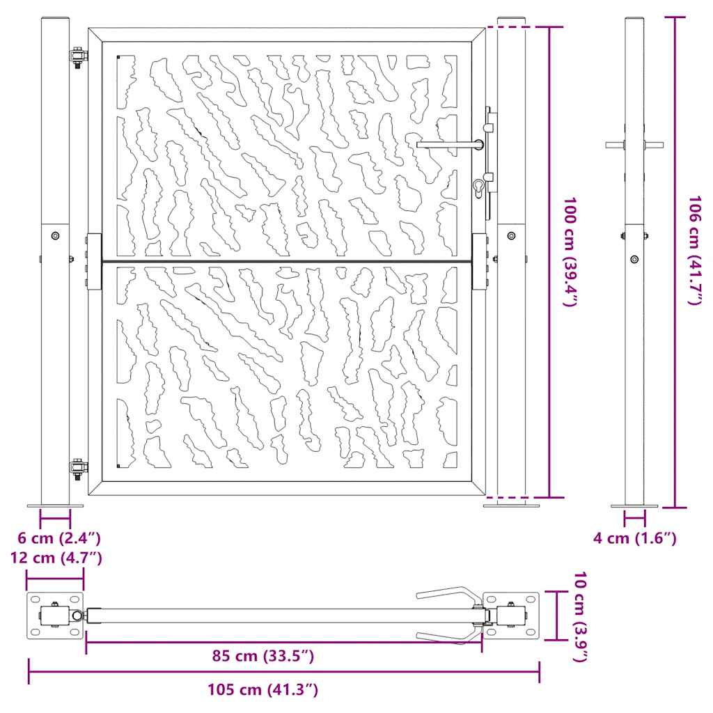 vidaXL Porte jardin acier résistant aux intempéries conception tracés