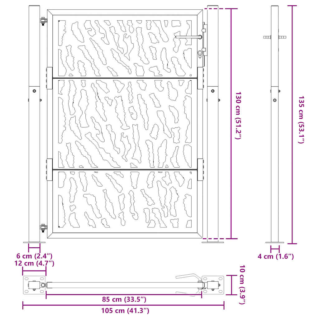 vidaXL Porte de jardin acier résistant aux intempéries design tracés