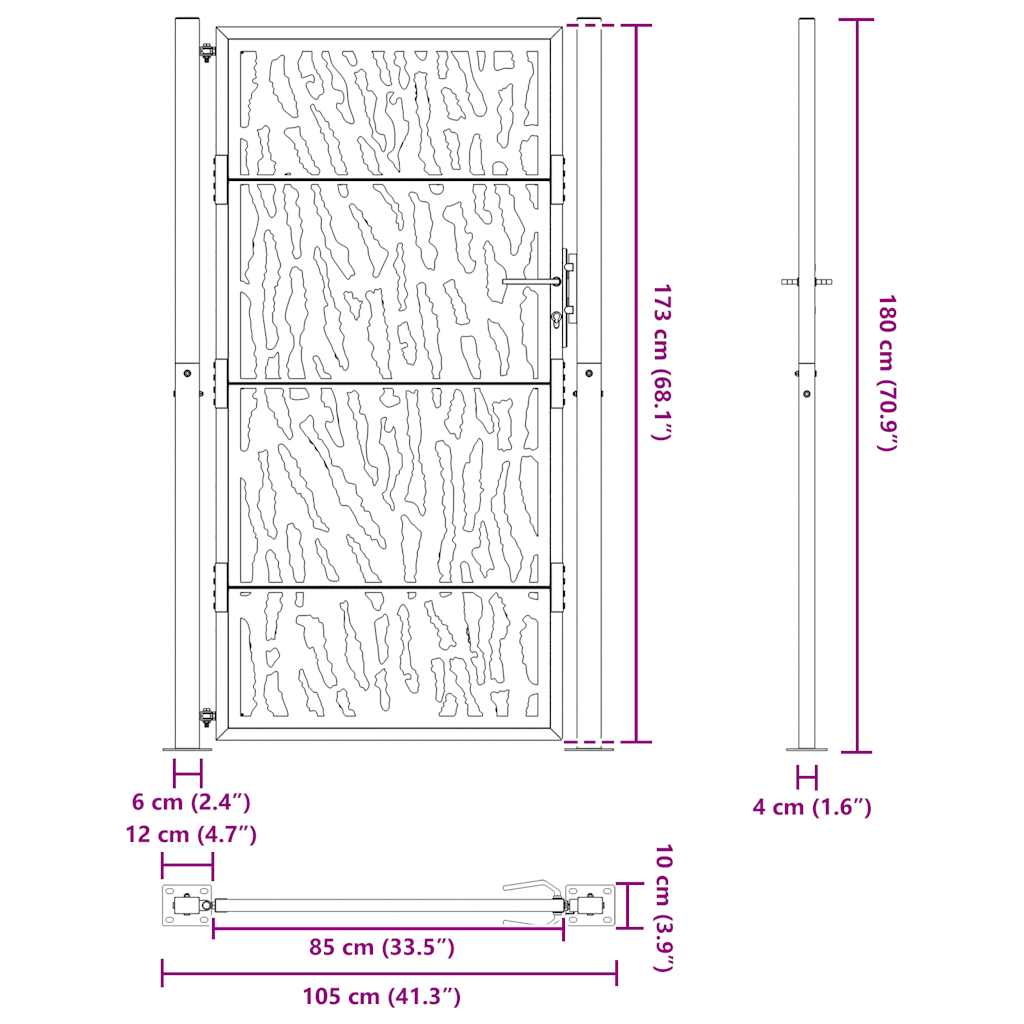 vidaXL Porte de jardin acier résistant aux intempéries design tracés
