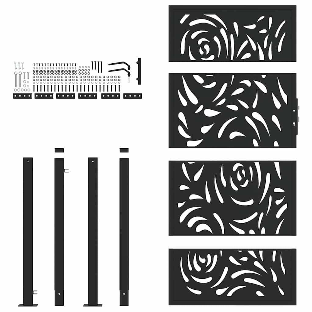 vidaXL Portail de jardin noir 105x180 cm acier conception de flamme