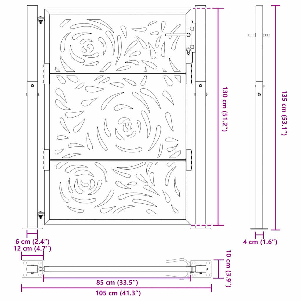 vidaXL Porte de jardin acier résistant aux intempéries design flamme