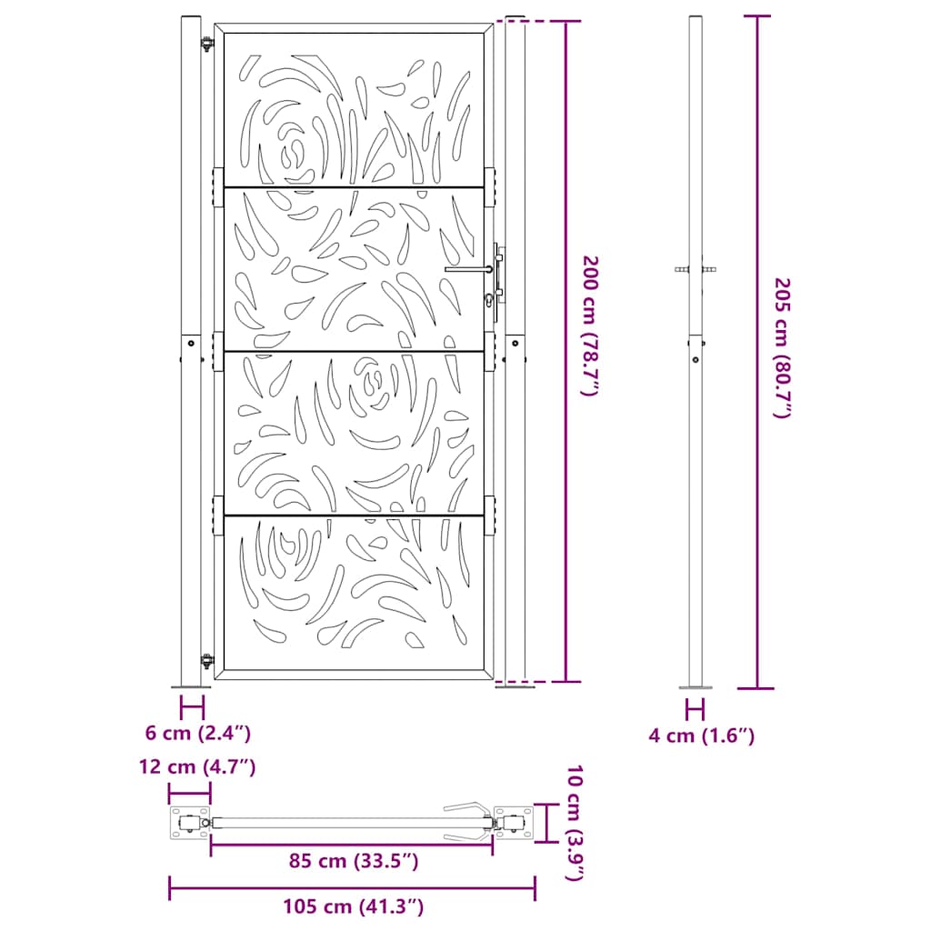 vidaXL Porte de jardin acier résistant aux intempéries design flamme