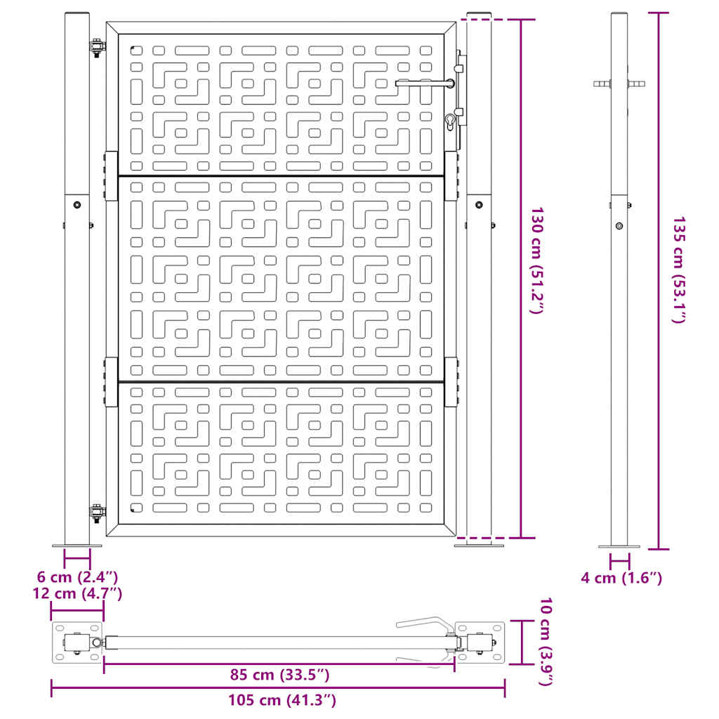 vidaXL Porte de jardin acier résistant aux intempéries design croisé