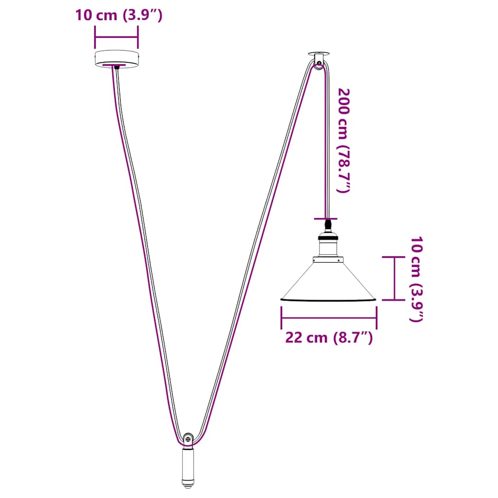 vidaXL Lampe suspendue réglable hauteur E27 blanc brillant Ø22cm métal
