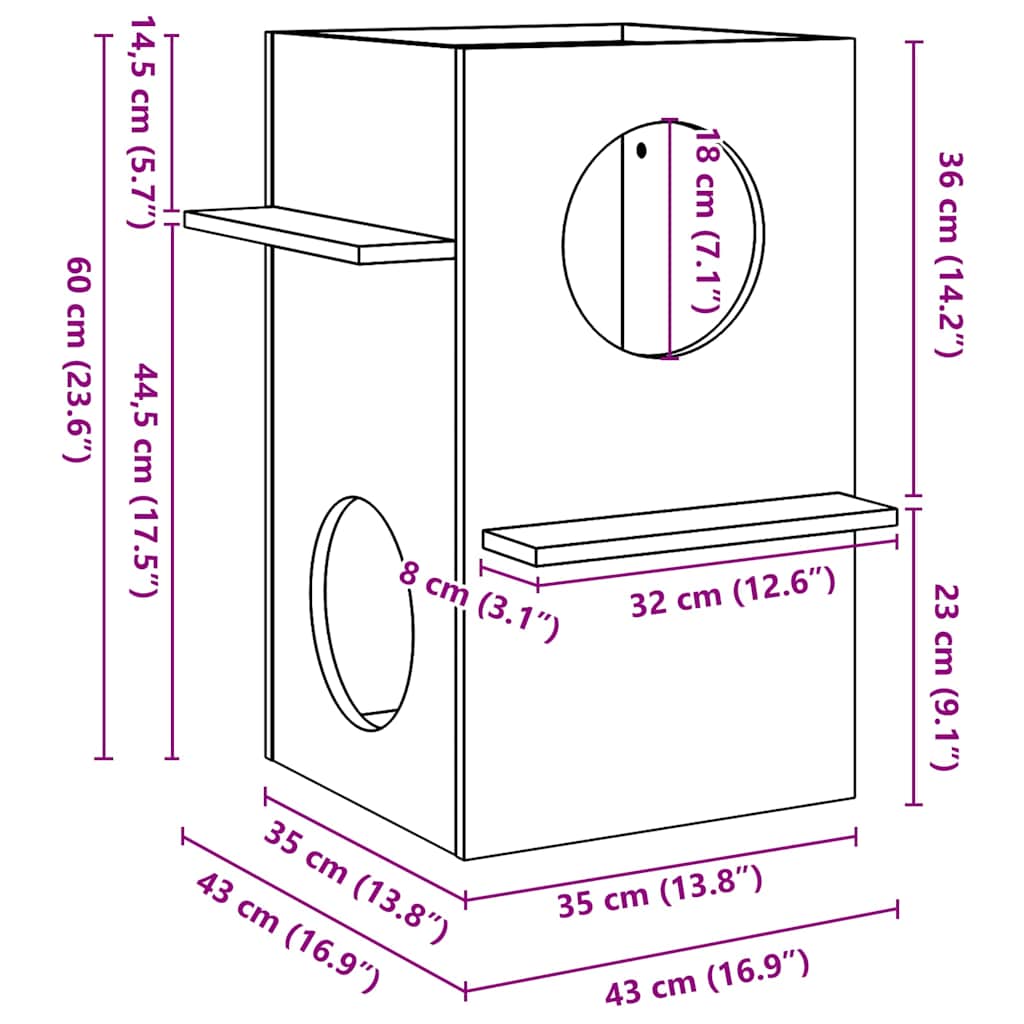 vidaXL Maison pour chat blanc 43x43x60 cm bois de pin massif