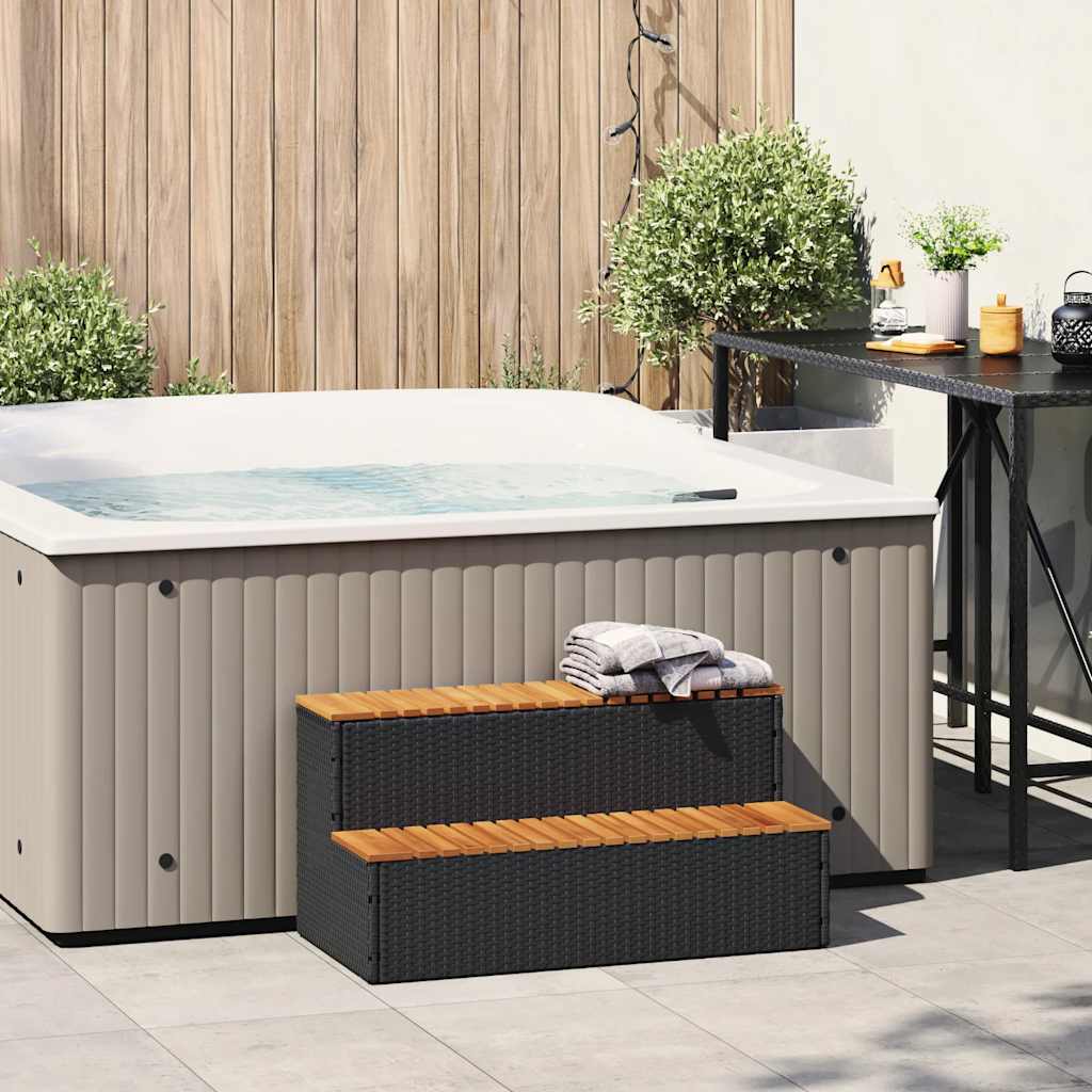 VidaXL Marche bain à remous noir 100x50x50,5cm polyrotin acacia massif
