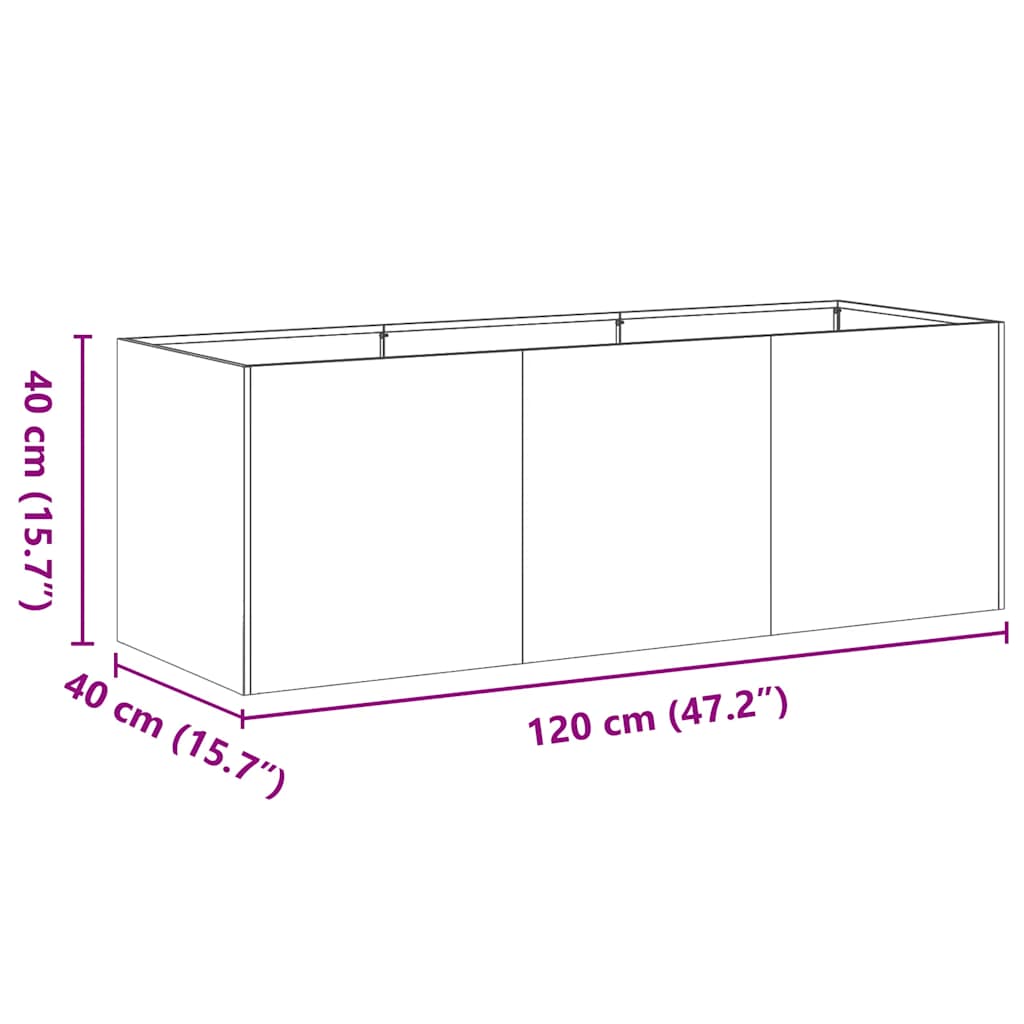 vidaXL Jardinière rouillé 120x40x40 cm acier inoxydable