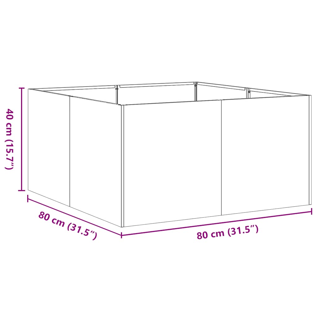 vidaXL Jardinière rouillé 80x80x40 cm acier inoxydable
