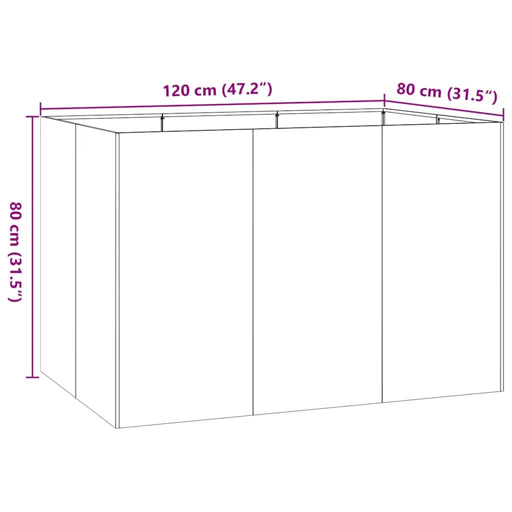 vidaXL Jardinière rouillé 120x80x80 cm acier inoxydable
