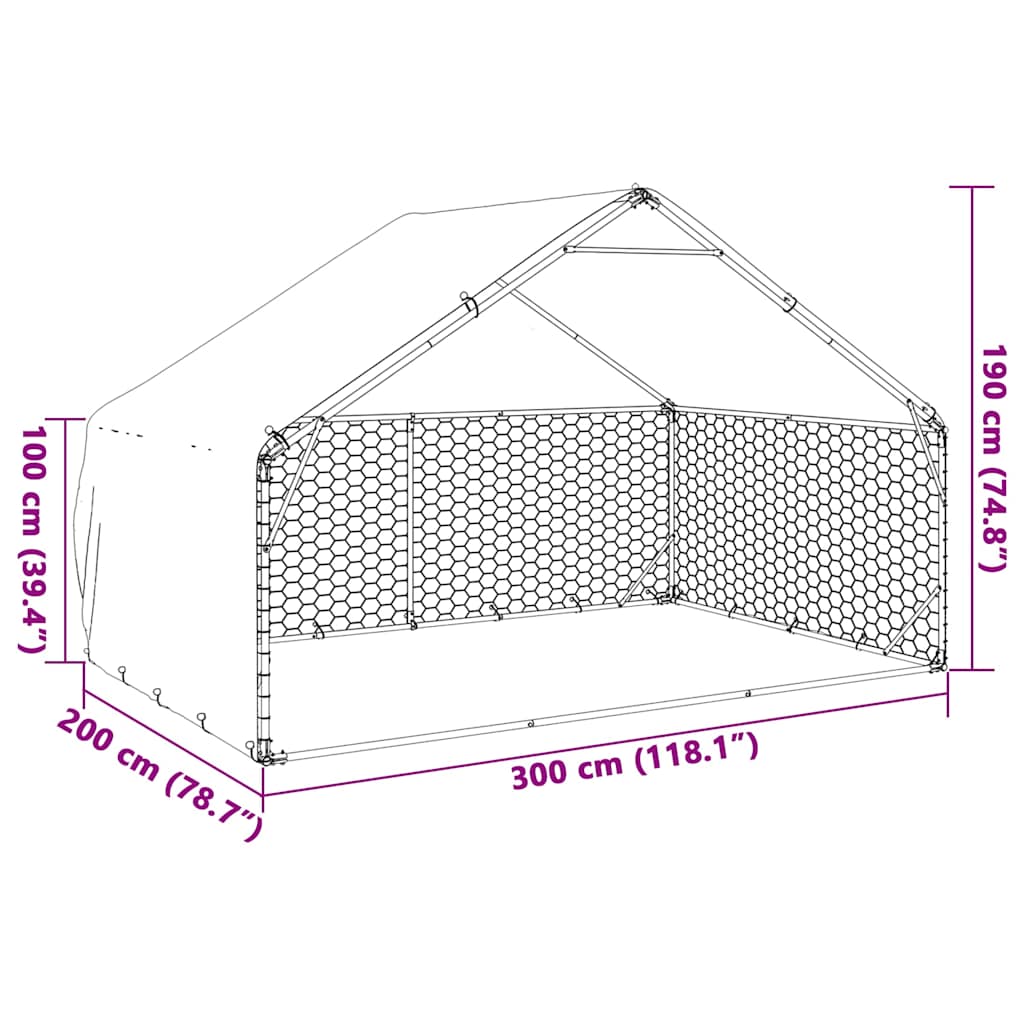 vidaXL Chenil d'extérieur pour chiens housse 3x2x1,9 m acier galvanisé