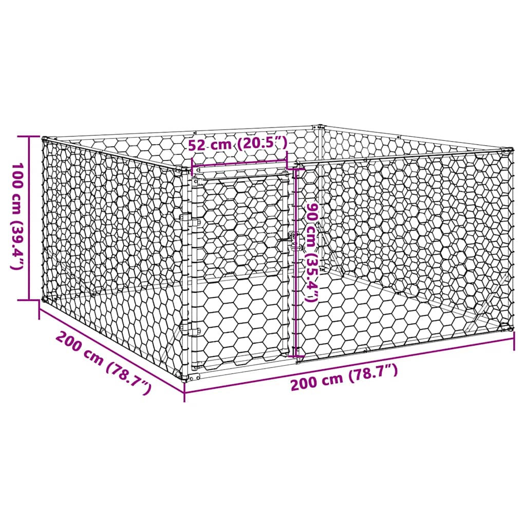 vidaXL Chenil d'extérieur pour chiens porte 2x2x1 m acier galvanisé