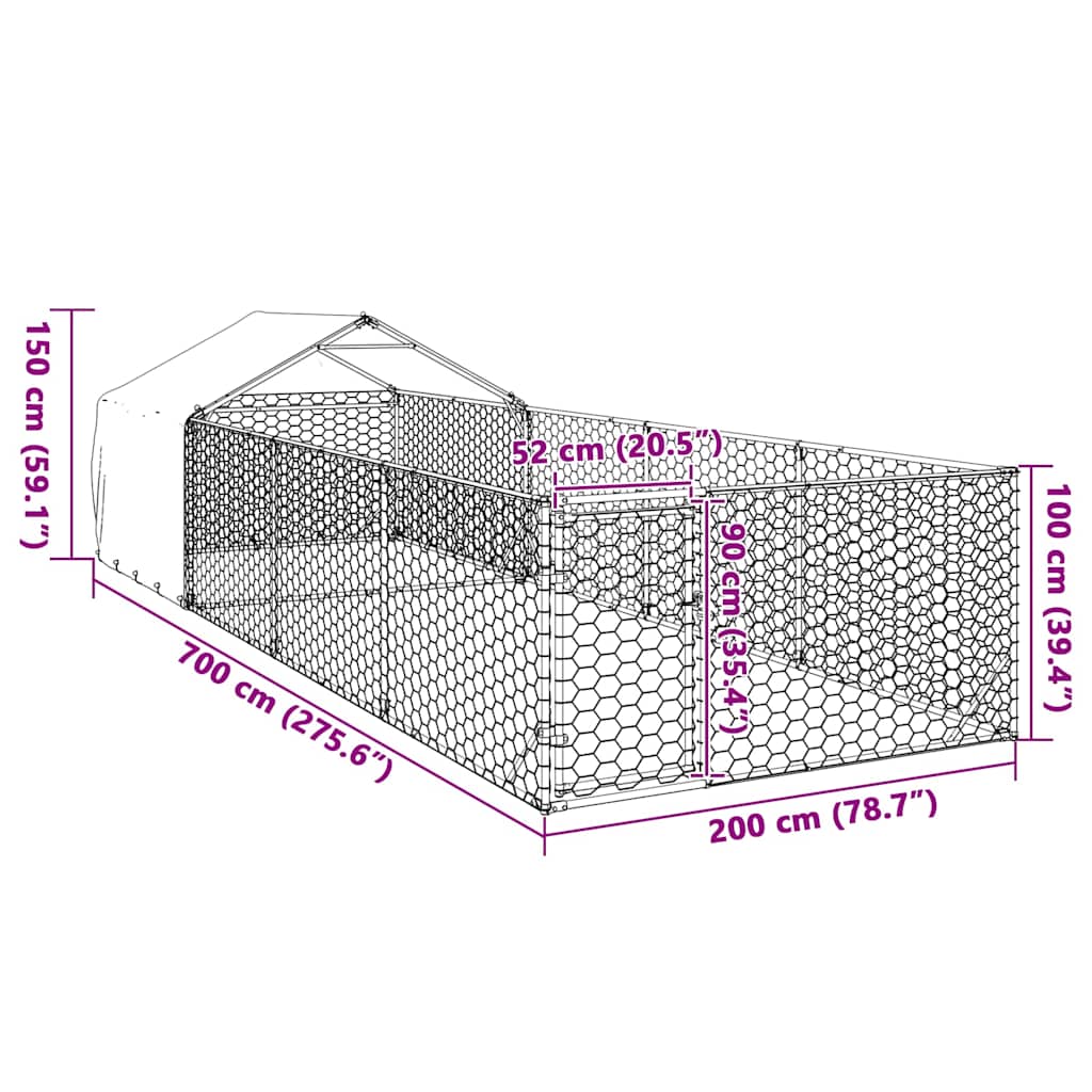 vidaXL Niche d'extérieur pour chien enclos 7x2x1,5 m acier galvanisé