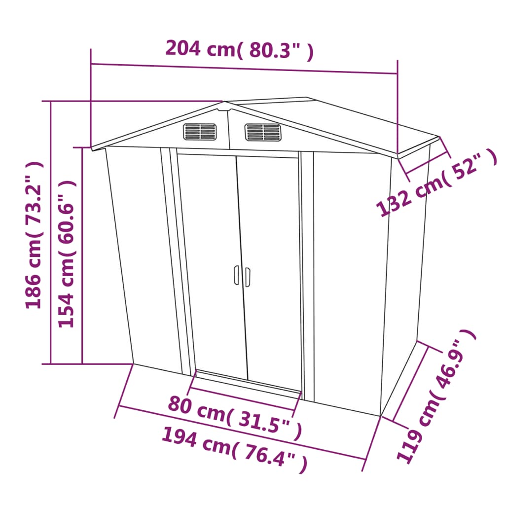vidaXL Abri de stockage pour jardin Métal Vert 204 x 132 x 186 cm