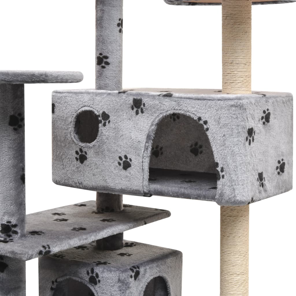 vidaXL Arbre à chat et griffoir Sisal 125 cm Empreintes de pattes Gris