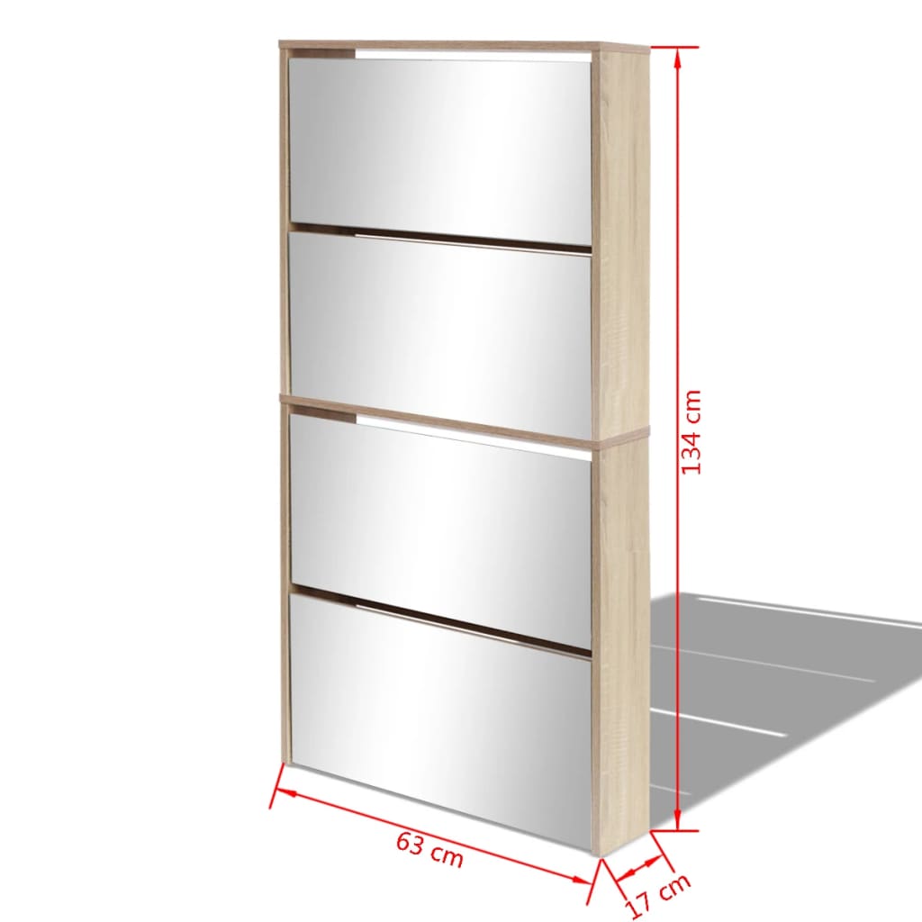 vidaXL Meuble à chaussures 4 étagères avec miroir 63x17x134 cm Chêne