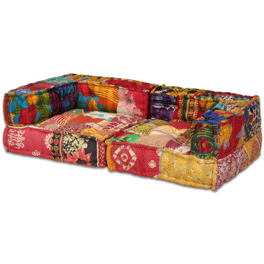 vidaXL Pouf modulaire à 2 places Patchwork Tissu