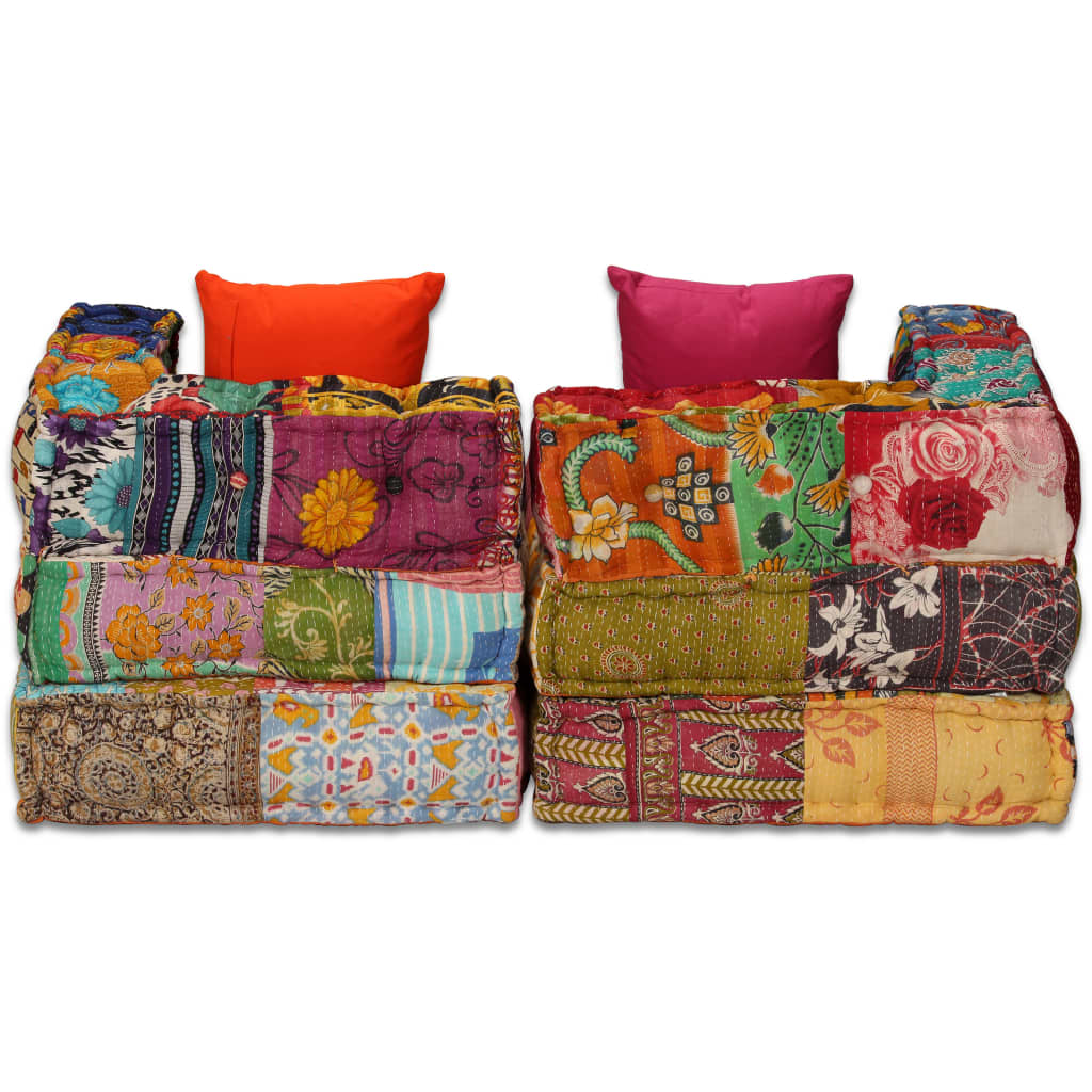 vidaXL Pouf modulaire à 2 places Patchwork Tissu