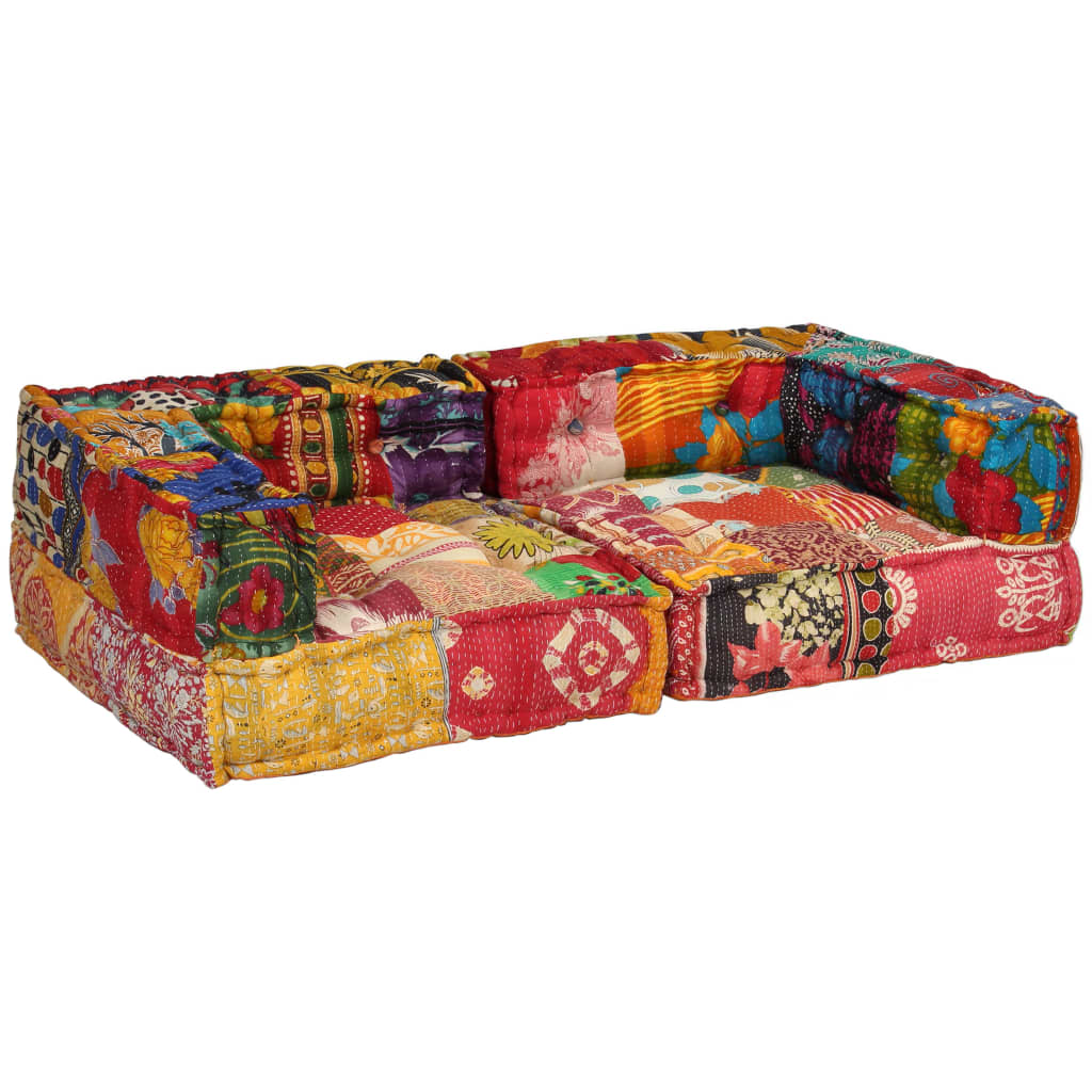 vidaXL Pouf modulaire à 2 places Patchwork Tissu