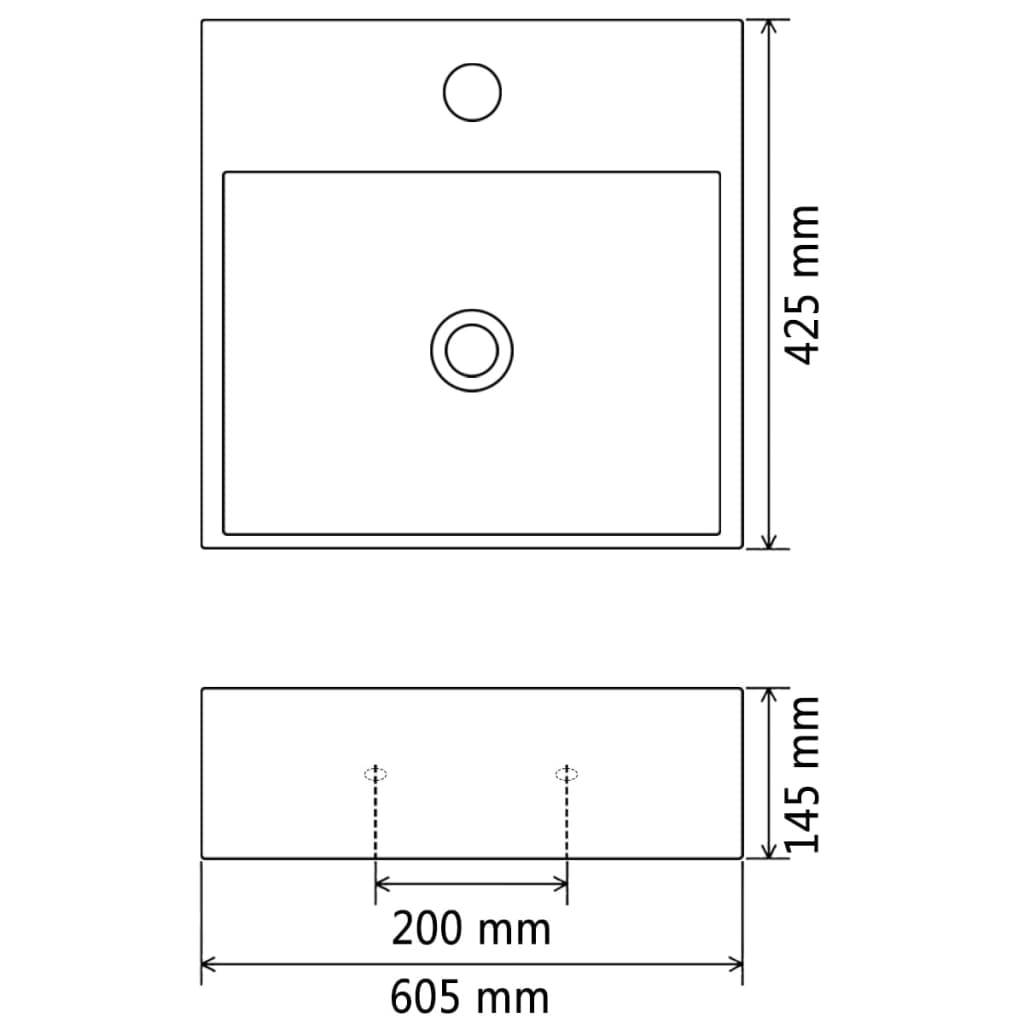 vidaXL Vasque avec trou de robinet en céramique Noir 60,5x42,5x14,5 cm
