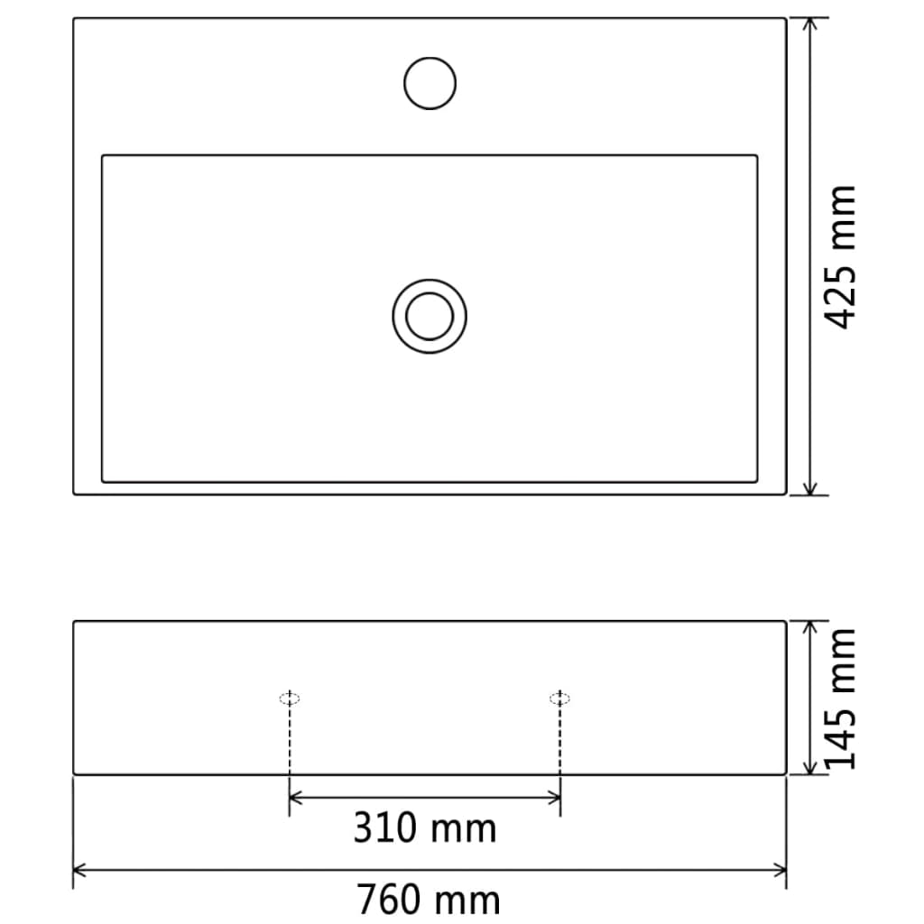 vidaXL Vasque avec trou de robinet en céramique Noir 76x42,5x14,5 cm