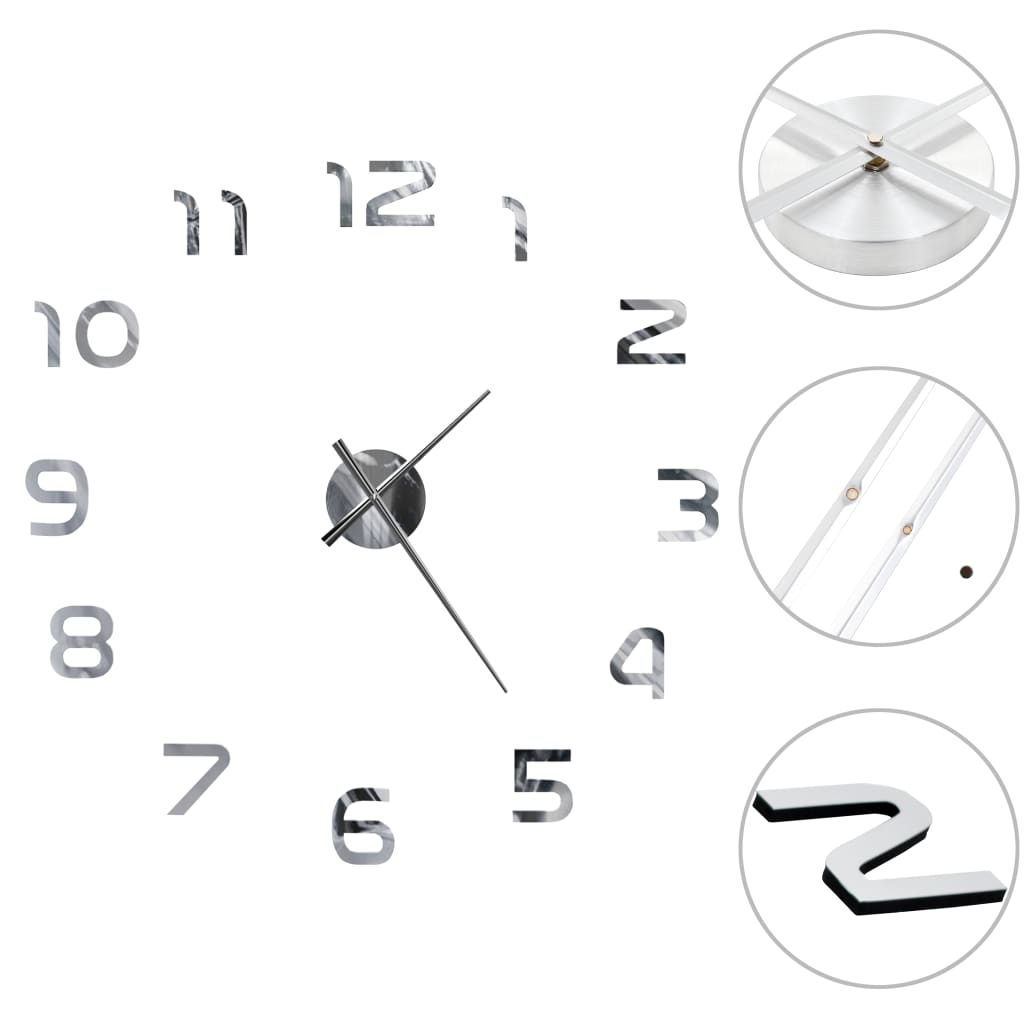 vidaXL Horloge murale 3D Design moderne 100 cm XXL Argenté