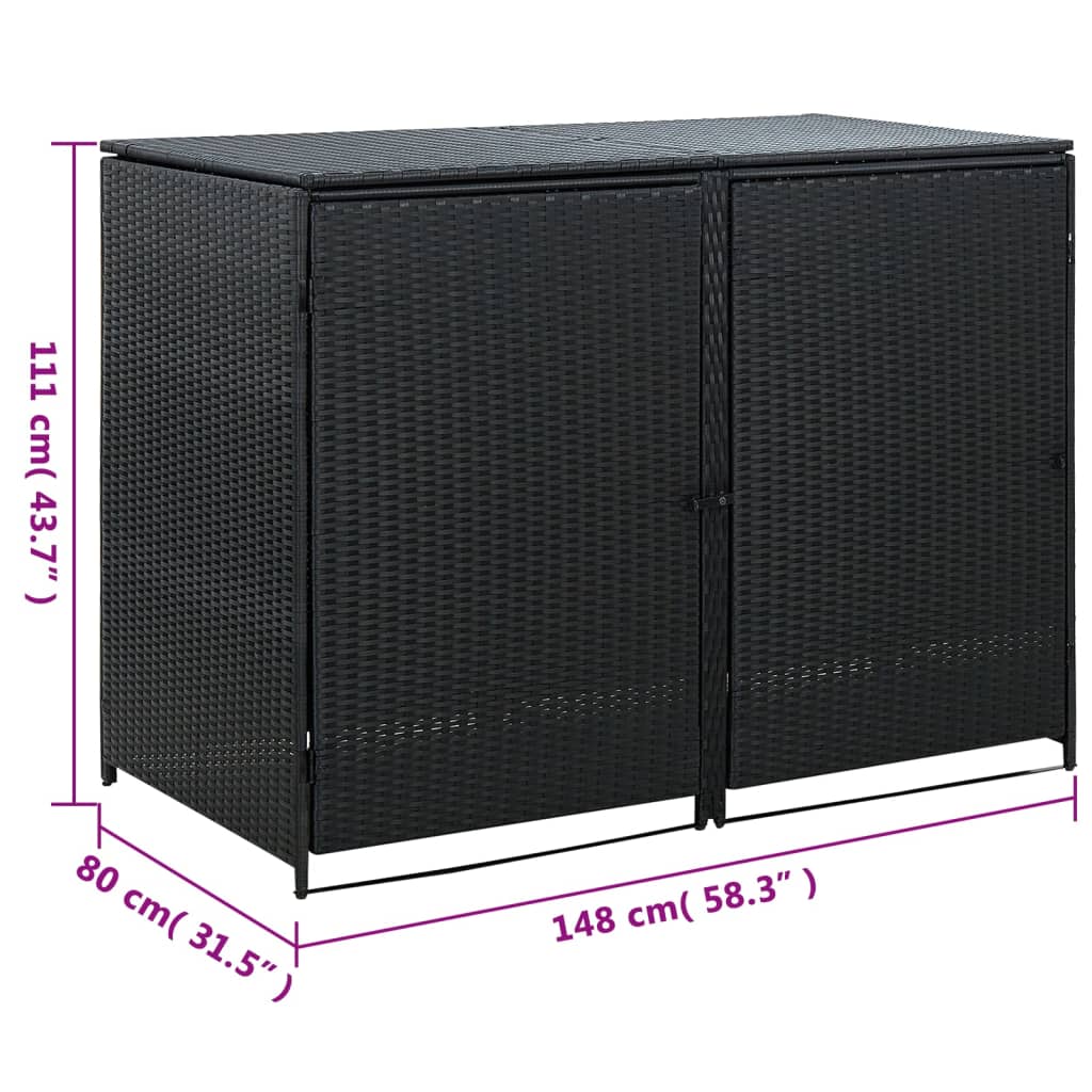 vidaXL Abris pour poubelle double Résine tressée Noir 148x80x111 cm
