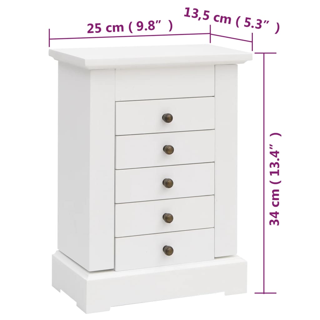 vidaXL Boîte à bijoux avec miroir MDF 25 x 13,5 x 34 cm
