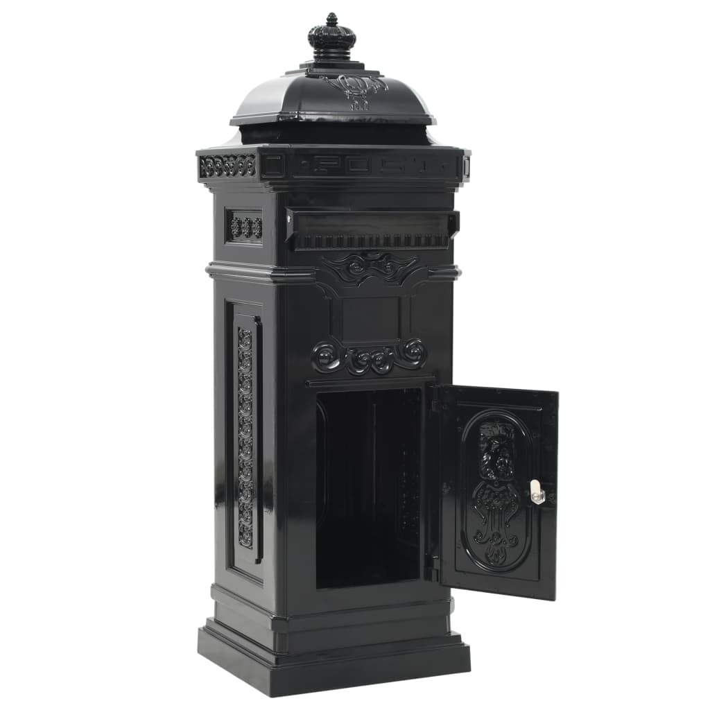 vidaXL Boîte aux lettres à pilier Aluminium Vintage antirouille Noir