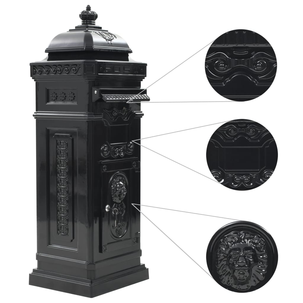 vidaXL Boîte aux lettres à pilier Aluminium Vintage antirouille Noir