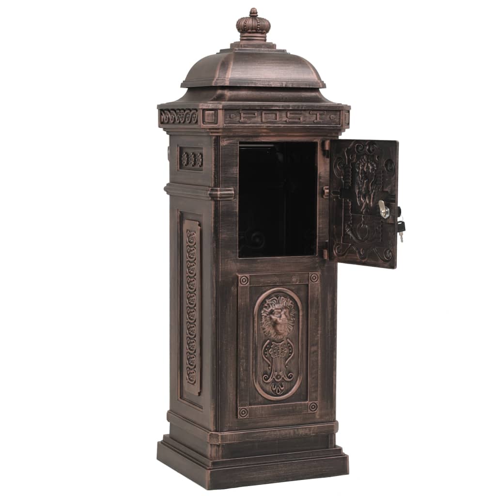 vidaXL Boîte aux lettres à pilier Aluminium Vintage Bronze antirouille