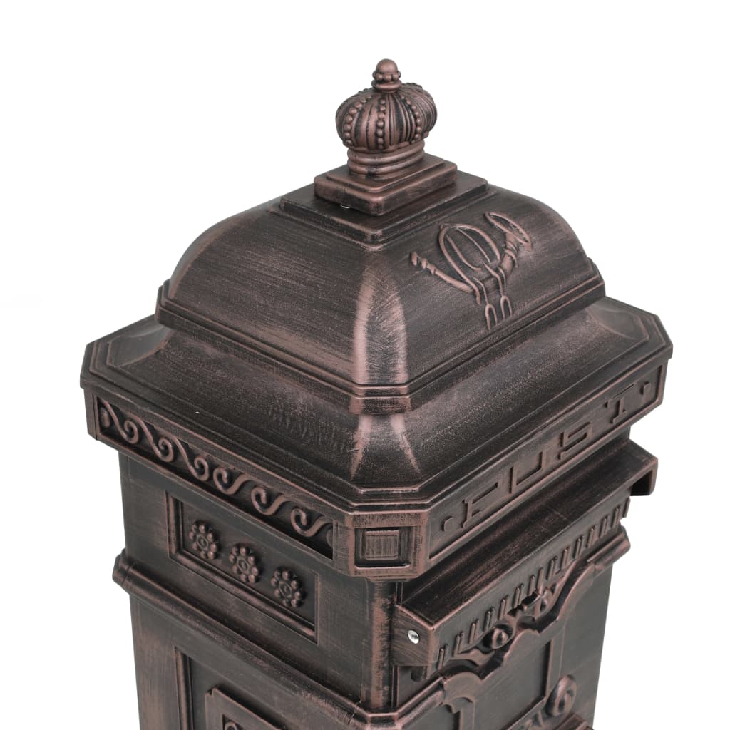 vidaXL Boîte aux lettres à pilier Aluminium Vintage Bronze antirouille