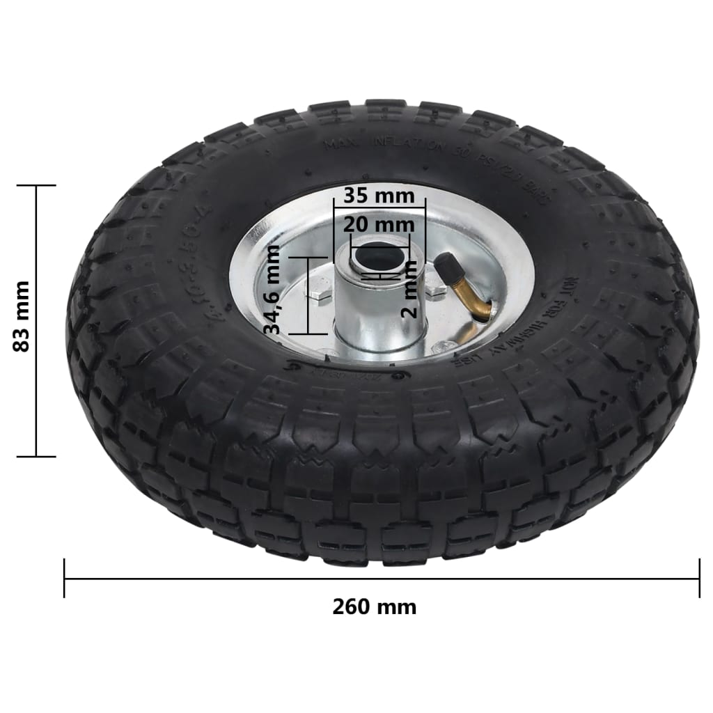 vidaXL Roue de diable 2 pcs Caoutchouc 4.10/3.50-4 (260 x 83 mm)